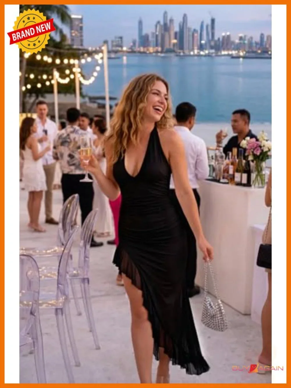Sexy Deep V-Neck High Split Backless Mesh Ruffle Maxi Dress